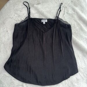 EVEREVE Collette Lace‎ Cami Spaghetti Strap Satin Top Black L Romantic Lingerie